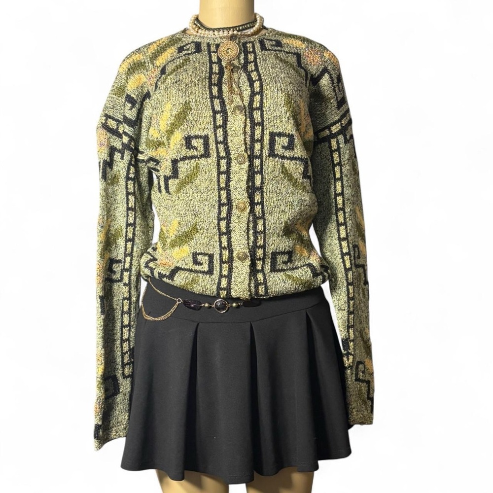 Vintage South Cotton 90s Geometric Knit Cardigan – Size M